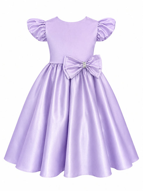 Girls Satin Special Occasion Dress with Removable Bow 2-16