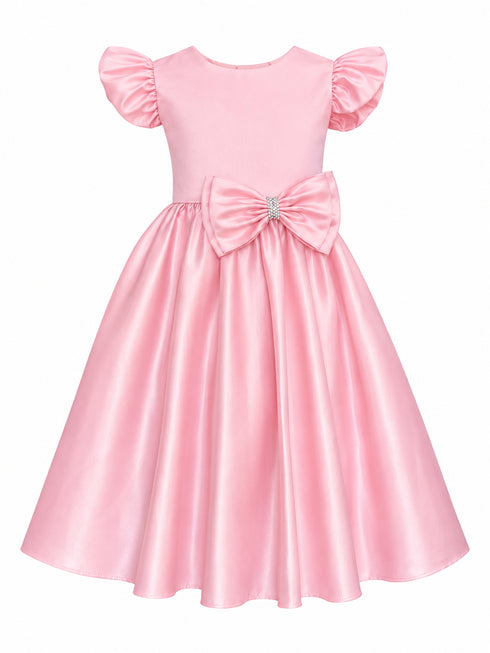 Girls Satin Special Occasion Dress with Removable Bow 2-16