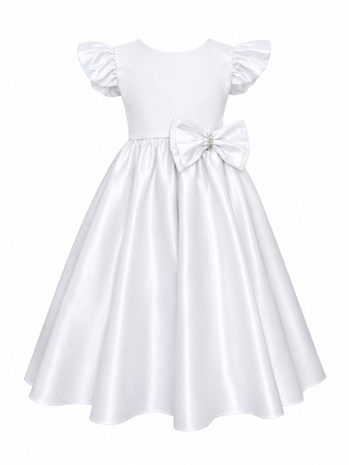 Girls Satin Special Occasion Dress with Removable Bow 2-16