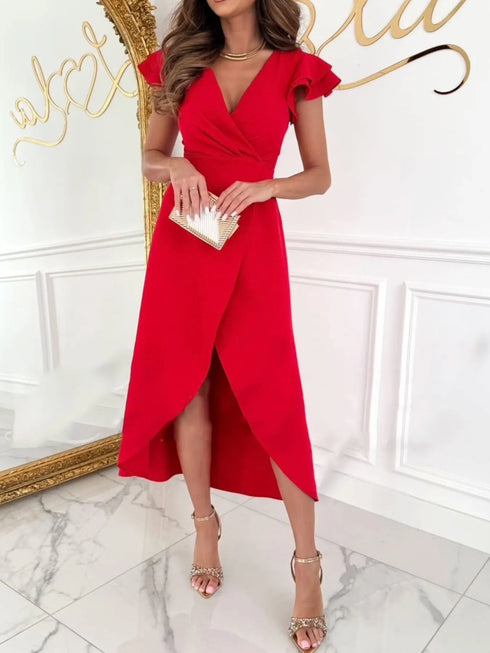 surplice-ruffled-cap-sleeve-dress-Sophia's Style-8