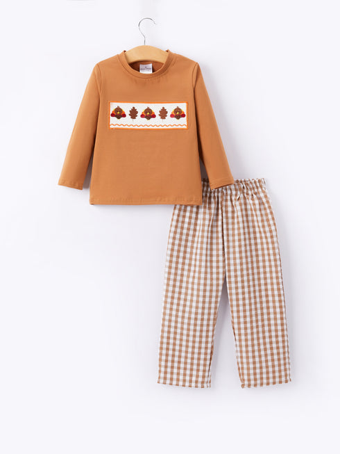 fall-boys-thanksgiving-smocking-embroidered-brown-plaid-outfit-set Rylee-Faith-Designs-Sophia's StyleOutfit-1