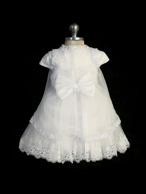 Elegant White Lace Christening Baby Gown Embroidered Baptism Outfit 0-24M