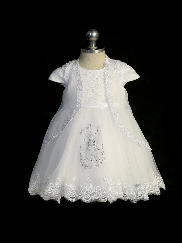 Elegant White Lace Christening Baby Gown Embroidered Baptism Outfit 0-24M
