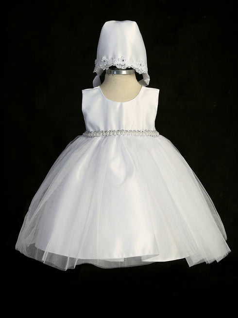 Elegant Baby Girls White Baptism Gown with Bonnet 0-24M