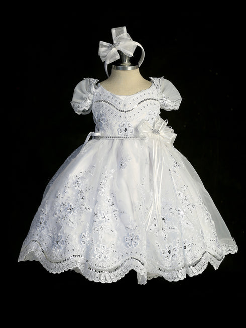 Girls White Baptism Gown with Cape & Headband, Sizes 0-6