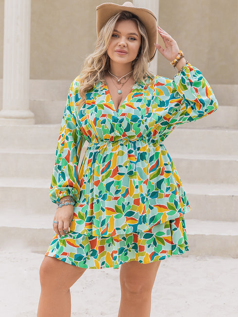 plus-size-printed-surplice-long-sleeve-mini-dress OhSoStyled - Sophia's Style-5