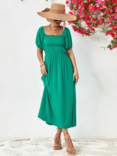 off-shoulder-puff-sleeve-smocked-maxi-dress-OhSoStyled-Sophia's-Style-1