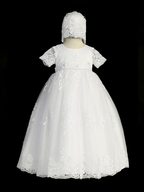 Girls Infant White Bonnet Lace Gown Baptism Outfit, Sizes 0-24M