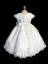 Girls White Cap Sleeve Baptism Dress with Maria Embroidery, Sizes 0-6