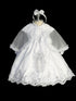 Girls White Cap Sleeve Baptism Dress with Maria Embroidery, Sizes 0-6