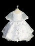 Girls White Off Shoulder 2 Pcs Baptism Gown with Sequin and Mary Embroidery, Sizes 0-6
