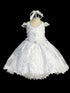 Girls White Off Shoulder 2 Pcs Baptism Gown with Sequin and Mary Embroidery, Sizes 0-6