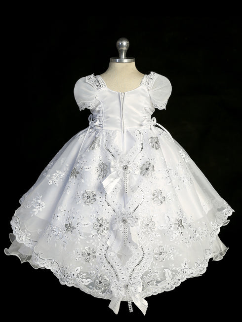 Girls White Off Shoulder Sweetheart Neckline Bodice Split Skirt Maria Christening Dress, Sizes 0-6
