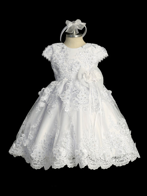 Girls White Elegant Ropone Style Christening Dress, Sizes 0-6