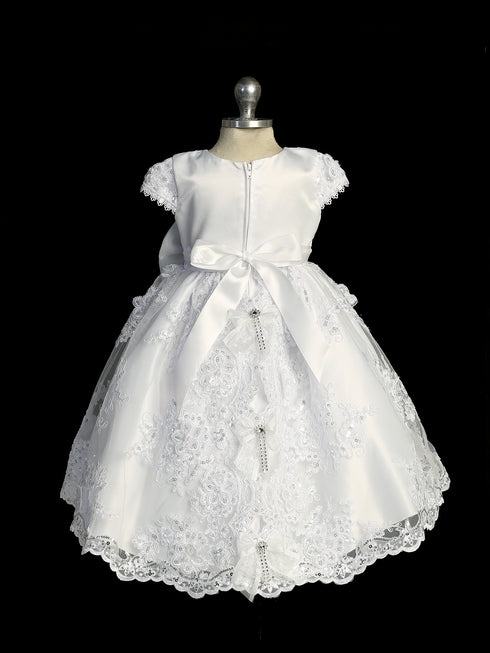 Girls White Elegant Ropone Style Christening Dress, Sizes 0-6