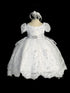 Girls White Elegant Ropone Style Christening Dress with Rhinestone Applique, Sizes 0-6