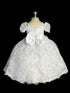 Girls White Elegant Ropone Style Christening Dress with Rhinestone Applique, Sizes 0-6