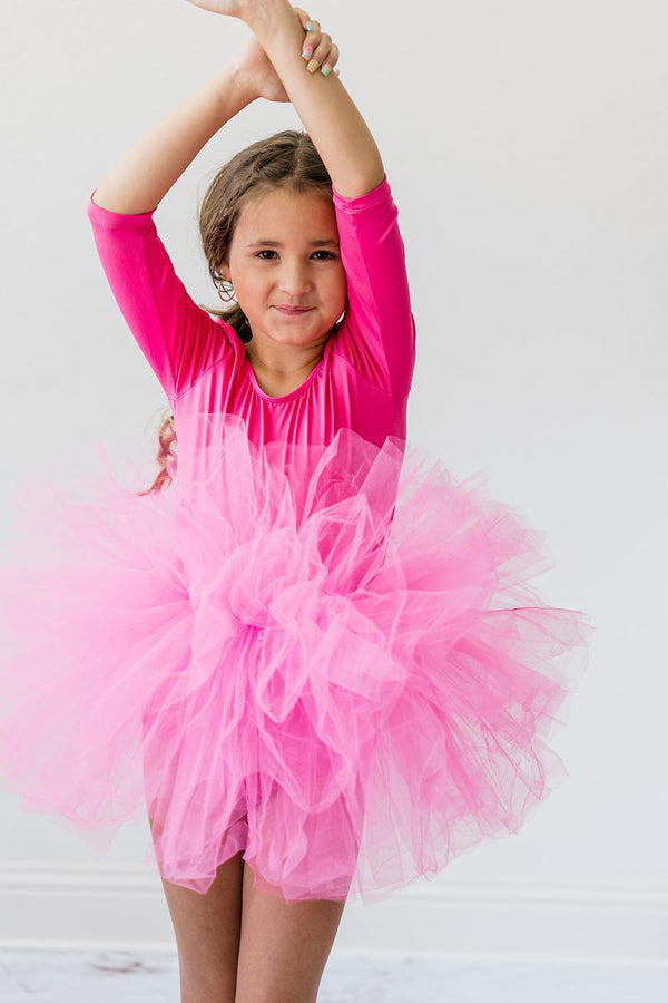 hot-pink-3-4-tutu-leotard Mila & Rose - Sophia's Style-Hot Pink 3/4 Tutu Leotard-6-12M--1