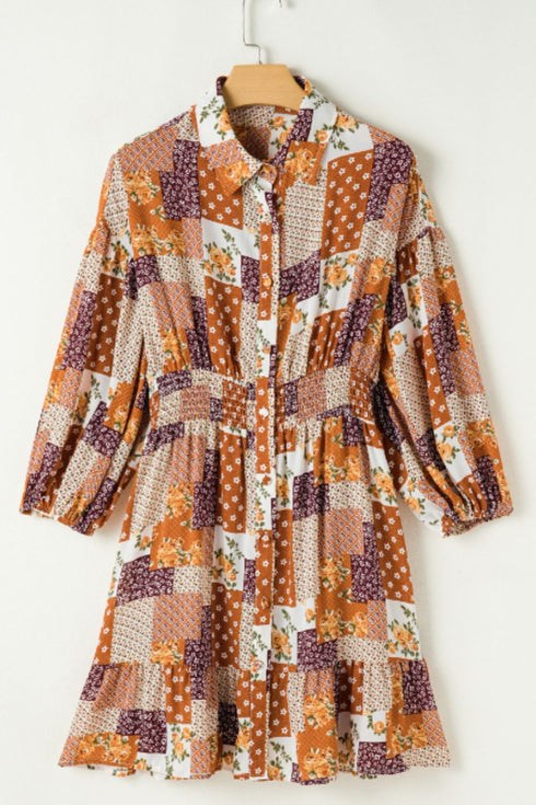 printed-collared-neck-three-quarter-sleeve-mini-shirt-dress OhSoStyled at Sophia's Style-5