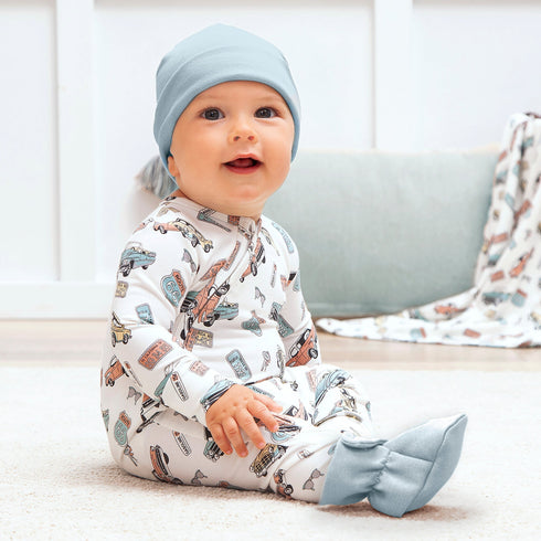 baby-zipper-romper-bamboo-route-66-classic-car-print Sophia's Style-2