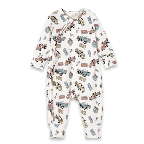 baby-zipper-romper-bamboo-route-66-classic-car-print Sophia's StyleBaby Boy Clothes-1