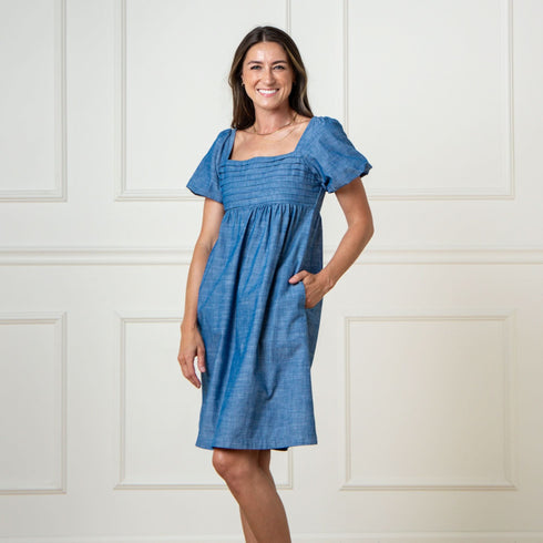 organic-ruched-chambray-dress-1 Sophia's StyleDresses-1