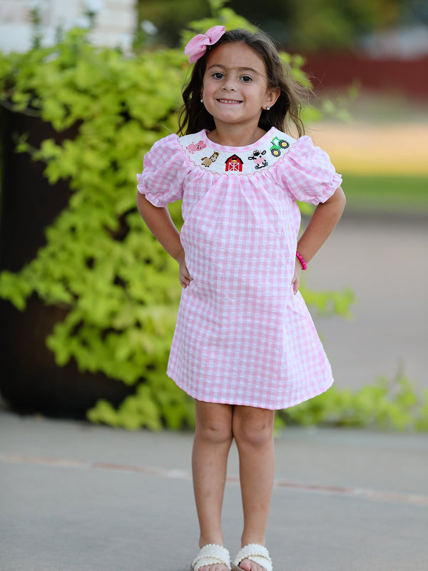 farm-pink-smocking-embroidered-girls-dress Rylee Faith Designs - Sophia's StyleDress-1
