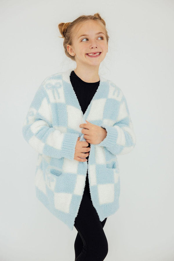 light-blue-checker-bow-cozy-cardigan Mila & Rose - Sophia's StyleCozy Cardigan-1