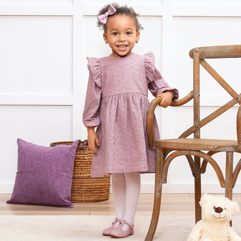 mauve-eyelet-girls-dress-embroidered-cotton-ruffle-sleeve- at Sophia's Style-3