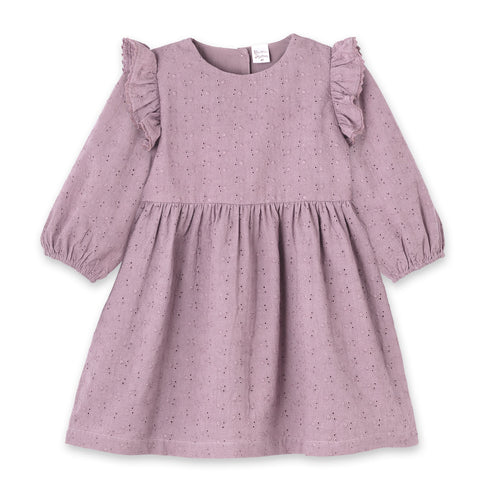 mauve-eyelet-girls-dress-embroidered-cotton-ruffle-sleeve-Tesa Babe at Sophia's StyleBaby Girl Clothes-1