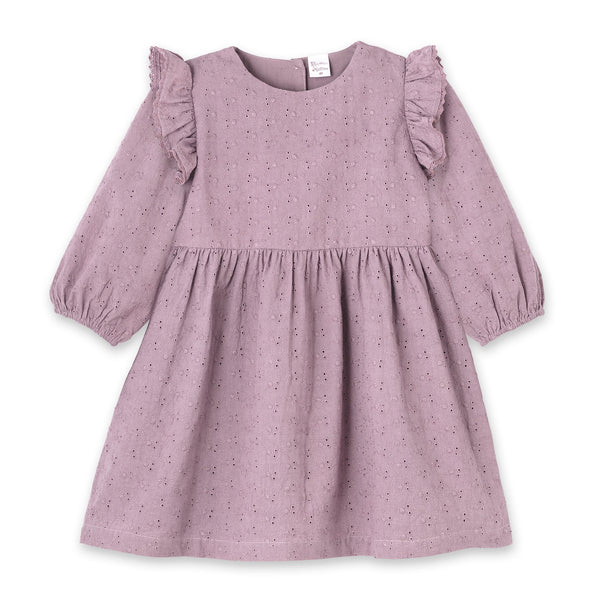 mauve-eyelet-girls-dress-embroidered-cotton-ruffle-sleeve-Tesa Babe at Sophia's StyleBaby Girl Clothes-1