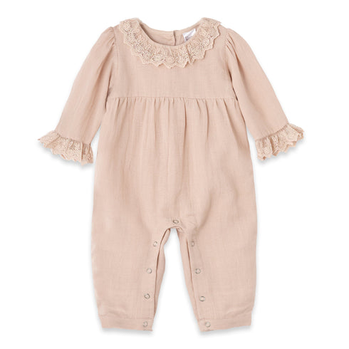lace-trim-baby-girl-romper-in-soft-beige-rayon-linen-Tesa Babe at Sophia's StyleBaby Girl Clothes-1