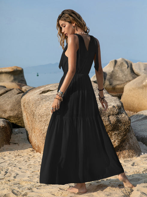 v-neck-tie-shoulder-crochet-maxi-dress Sophia's Trends - Sophia's Style-Black-XL