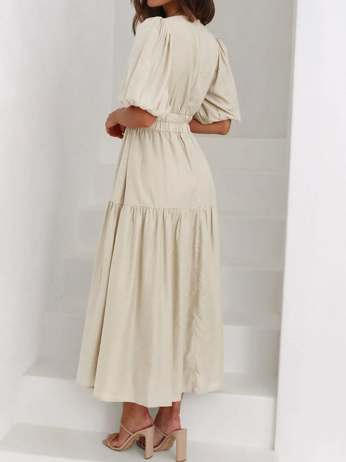 v-neck-puff-sleeve-midi-dress OhSoStyled at Sophia's Style-13