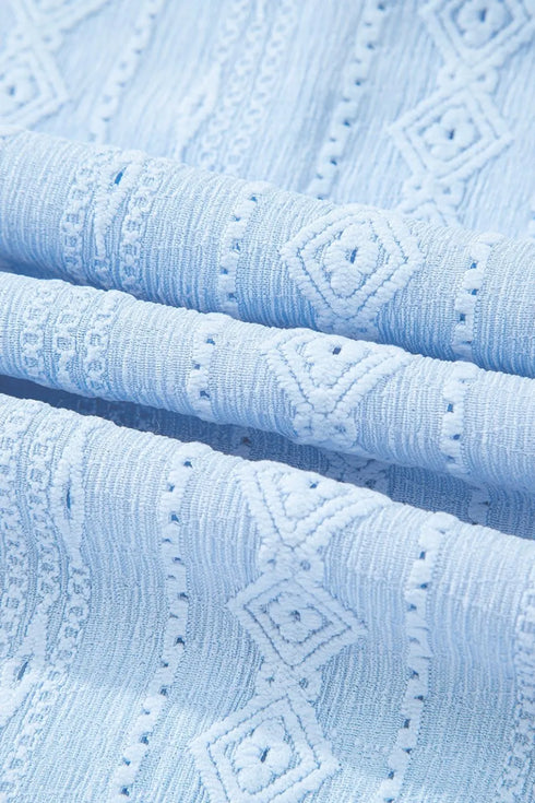 jacquard-texture-flared-short-sleeve-notched-neck-mini-dress OhSoStyled - Sophia's Style in -12