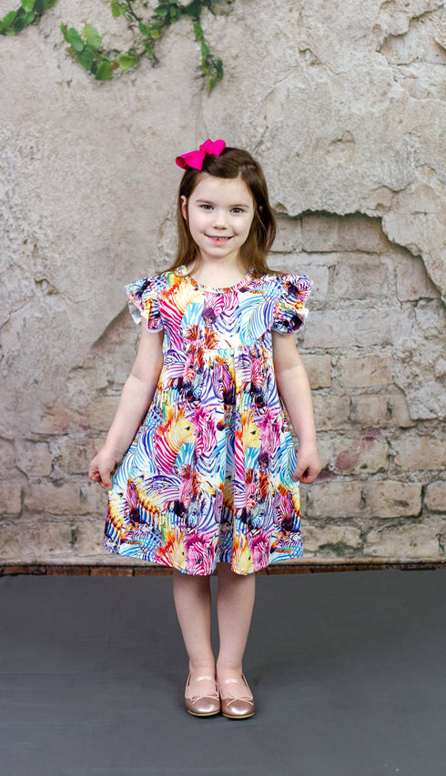 rainbow-zebra-milk-silk-flutter-dress Great Lakes kids - Sophia's StyleFlutter Dress-1