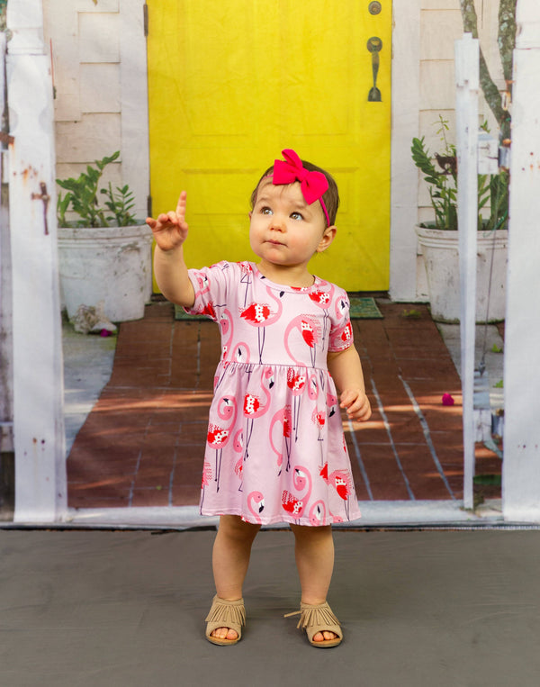 dancing-flamingo-short-sleeve-milk-silk-dress Great Lakes kids - Sophia's StyleShort Sleeve Dress-1