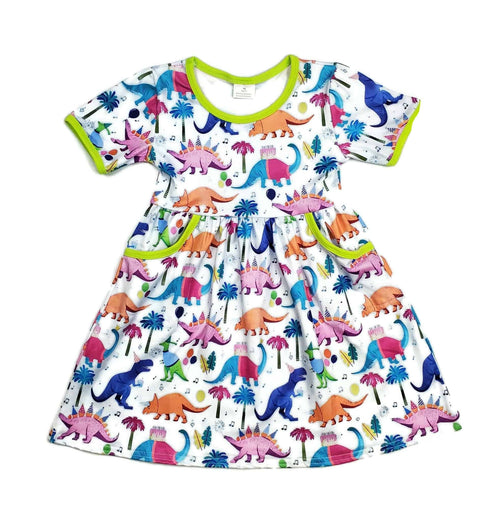 birthday-dino-short-sleeve-pocket-milk-silk-dress Great Lakes kids - Sophia's Style-2