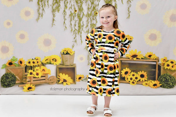 sunflower-long-sleeve-milk-silk-dress Great Lakes kids - Sophia's StyleLong Sleeve Dress-1