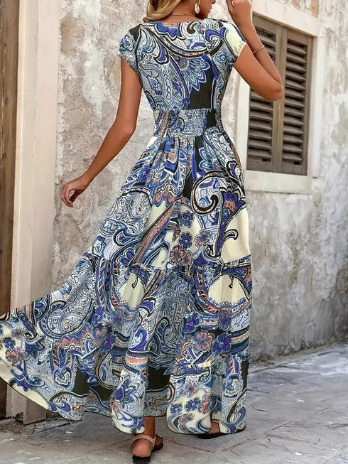 printed-v-neck-cap-sleeve-maxi-dress-OhSoStyled-Sophia's-Style-3