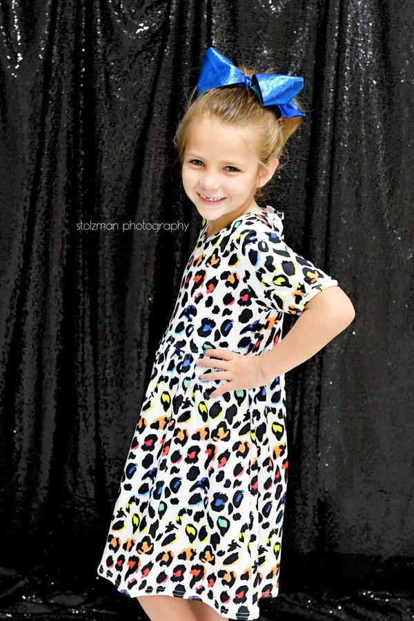 rainbow-leopard-short-sleeved-milk-silk-dress Great Lakes kids - Sophia's StyleShort Sleeve Dress-1
