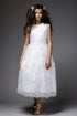 Petite Adele Little Girls Blanco Satén Encaje Longitud del té Vestido de niña de las flores 2-6