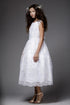 Petite Adele Little Girls Blanco Satén Encaje Longitud del té Vestido de niña de las flores 2-6