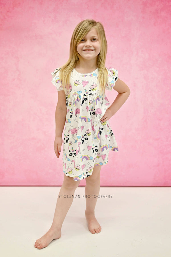 uni-panda-fantasy-milk-silk-flutter-dress Great Lakes kids - Sophia's StyleFlutter Dress-1