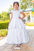 Girls White Illusion Top Satin Cap Sleeve Communion Dress 6-16