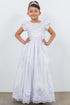 Girls White Satin Cap Sleeve T-length Communion Dress 6-16