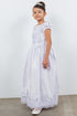 Girls White Satin Cap Sleeve T-length Communion Dress 6-16