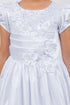 Girls White Satin Cap Sleeve T-length Communion Dress 6-16