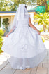 Girls White Illusion Top Embellished Skirt Communion Dress, Sizes 6-16
