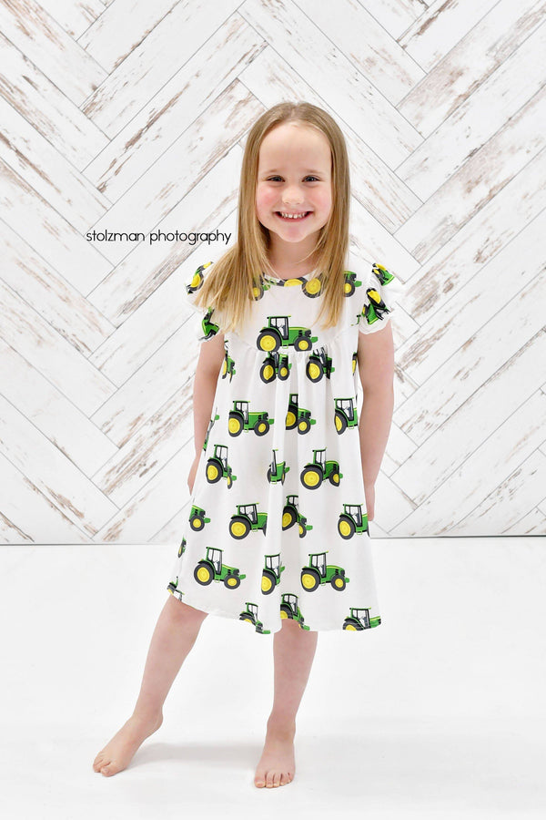tractor-milk-silk-flutter-dress Great Lakes kids - Sophia's StyleFlutter Dress-1
